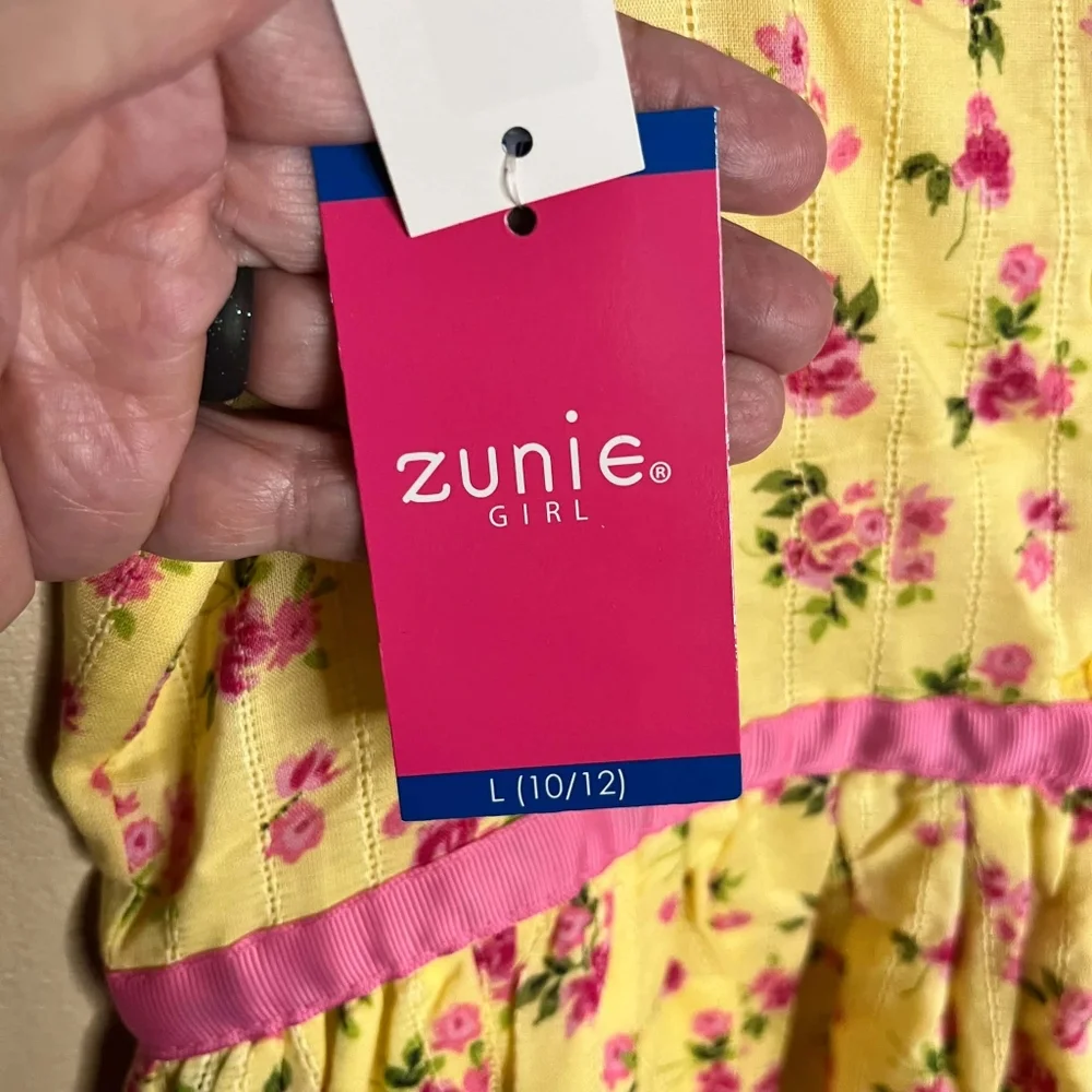 Zunie Girls Large 10/12 Yellow and Pink Floral Midi Sun Dress